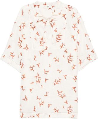 Fendi Coral-print Tie-neck Mini Dress