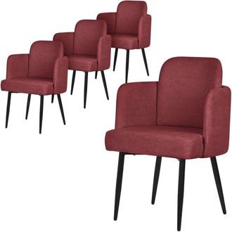 ML Design Ml-design 4x Sillas De Comedor Con Funda De Tela En Color Rojo, Asientos Sof&aacute; De Sal&oacute;n Con Respaldo Y Reposabrazos De Rat&aacute;n Mueble Tapizado Con Patas 