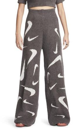 Nike Sportswear Phoenix Cozy Boucl&eacute; Wide Leg Pants in Medium Ash/Light Ore Brown at Nordstrom Rack