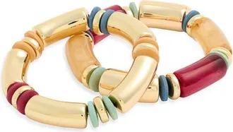 Nordstrom Set of 2 Tube Bead Stretch Bracelets in Rainbow Multi- Gold at Nordstrom