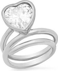 Steeltime 18K Gold Plated Crystal Heart Coiled Band Ring in Silver at Nordstrom Rack, Size 9
