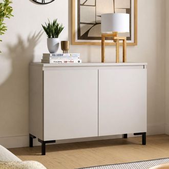 Dmora Alacena Mimakasa, Aparador 2 Estantes, Puerta Abatible Made In Italy, 2 Puertas, 100x37x75h Cm Gris Claro