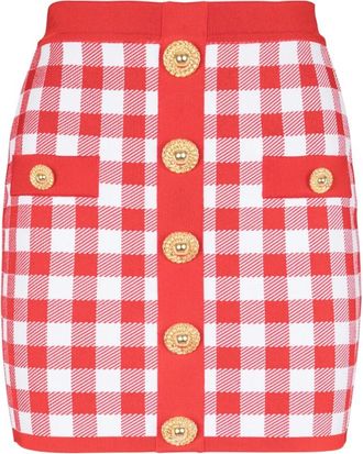 Balmain Fijngebreide Gingham Rok - Dames - Korte rokken - Rood - S - Rokken