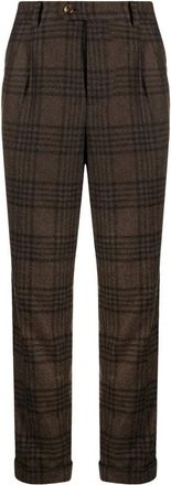 Brunello Cucinelli MenS Brown Plaid Tailored Trousers, Size 38
