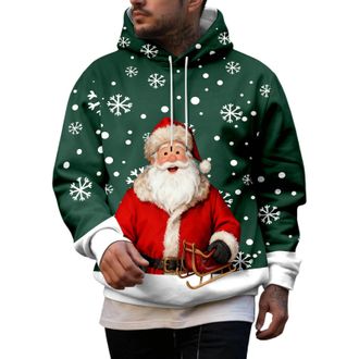 Generic Mens Christmas Hoodie Sweatshirt Funny Christmas Jumpers Mens Christmas Print Hooded Long Sleeve Hoodie Top Santa Festive Sweatshirt Xmas Party Hooded