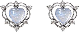 Generic 925 Silver Birthstone Opal Created Heart Shaped Stud Earrings For Women Girls A (Silver, One Size)