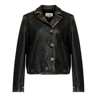 Maison Margiela Buttoned Leather Jacket - female - MM6 Maison Margiela - Light Jackets - Black - XS - Jackets