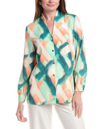 Misook Abstract Print Crepe de Chine Blouse