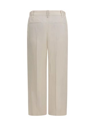 Brunello Cucinelli Womens Cigarette Pants Fluid Viscose And Linen Twill Panna Viscose; Trousers