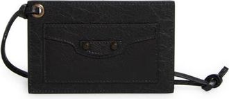 Balenciaga Le City Crackled Leather Card Holder Bag Charm in 1000 Black at Nordstrom