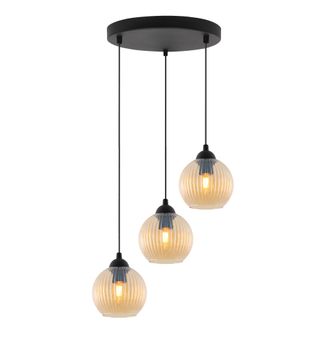 OEM L&aacute;mpara Colgante Riffle Negra 3 Planas Pantalla Miel Bola E27