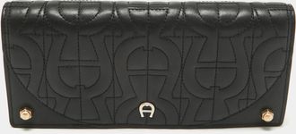 Aigner Black Logo Quilted Leather Continental Wallet
