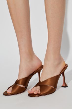 Amina Muaddi Satin Heeled Mules Salma, Womens, Brown