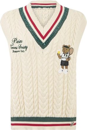 Philipp Plein V-Neck Gilet Tennis Club - Dames - V-hals truien - Beige - S - Katoen - Truien & Vesten