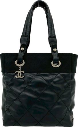 Chanel Black Leather Pvc Handbag Tote Bag (Pre-Owned)