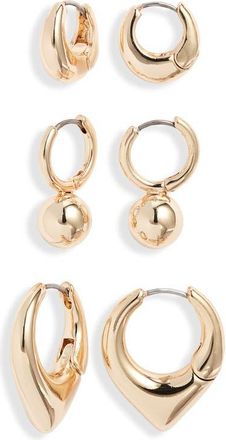 Open Edit Set of 3 Geometric Huggie Hoop Earrings in Gold at Nordstrom