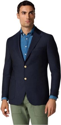 Brooks Brothers Hopsack Blazer met Gouden Knopen - Heren - Blazers - Blauw - 3XL - Wol - Jassen