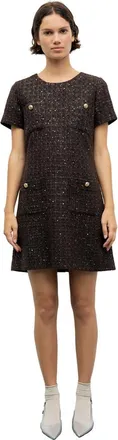 Gerard Darel Coni Short Sleeve Shift Mini Dress in Brown at Nordstrom, Size 14
