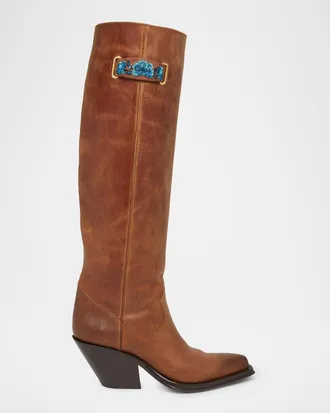 Chlo&eacute; 70mm Azelan Leather Knee-High Boots