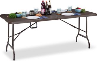 Relaxdays Relaxdays - Mesa Plegable Jard&iacute;n Y Terraza Con Forma Rectangular, Pl&aacute;stico Y Metal, Marr&oacute;n, 73 X 180 X 74 Cm