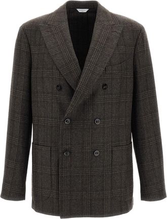 Boglioli Brown Check Pattern Wool Peak Lapels Double-Breasted Blazer