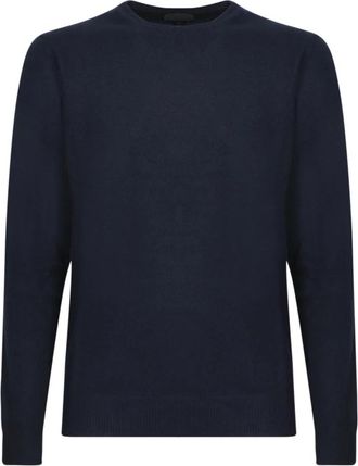 Daniele Fiesoli Blauwe Gebreide Kleding voor Stijlvolle Gelegenheden - Heren - Ronde hals truien - Blauw - S - Wol - Truien & Vesten