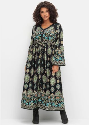 Sheego Maxikleid SHEEGO BY JOE BROWNS Maxikleid, Damen, Gr. 44, Normalgr&ouml;ssen, schwarz (schwarz, gemustert), 100% Viskose, gemustert, lang, V-Ausschnitt, Kle