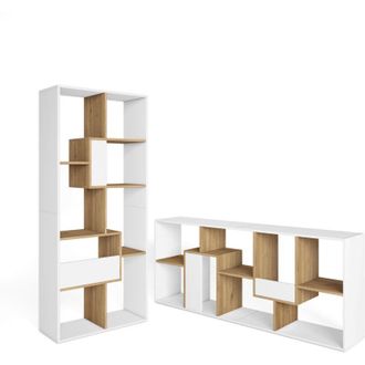Skraut Home Skraut Home - Libreria scaffale, Scaffali in legno a ripiani, 67x31x162cm, Per libri, Stile moderno, Bianco e Rovere