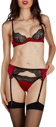 MeMoi Chloe Underwire Bra, Bikini & Garter Belt Set in Red at Nordstrom, Size X-Large