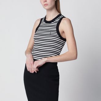 Saint Laurent Striped Cassandre sleeveless cotton-blend top in black