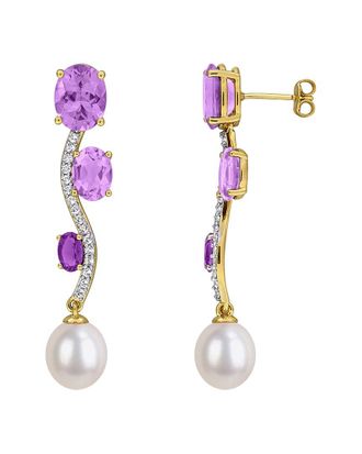 Rina Limor Gold-Plated Silver 8.30 Ct. Tw. Gemstone & 9-9.5Mm Pearl Earrings