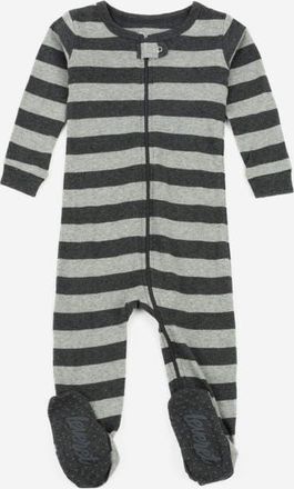 Leveret Footed Printed Cotton Pajamas, Solids, Stripes & Tie Dye in Striped Dark Gray & Light Gray at Nordstrom, Size 18-24M