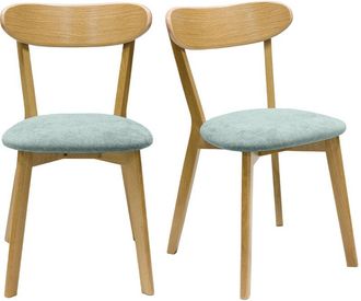 Miliboo Miliboo - Set De 2 Sillas Vintage De Madera De Roble Claro Y Tela Efecto Aterciopelado Verde Celad&oacute;n Dove