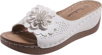 Generic Womens 3D Floral Platform Slide Sandals Chunky Heel Open Toe Slippers with Comfortable Non Slip Brown Sole for Casual Outing, Commute, Summer Beach Ho