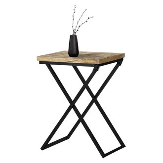 WOMO-DESIGN Womo-design - Mesa De Centro X-forma Beino 48x35x63cm Madera Maciza Mango Marr&oacute;n Dise&ntilde;o Tallado A Mano Decorativa Estilo R&uacute;stico Mesita Auxiliar De Ca
