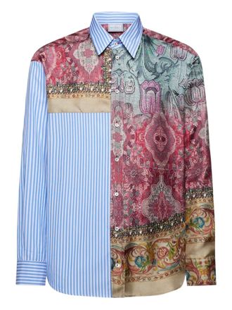 Pierre-Louis Mascia patchwork-design shirt - unisex - Silk/Cotton - S - Blue