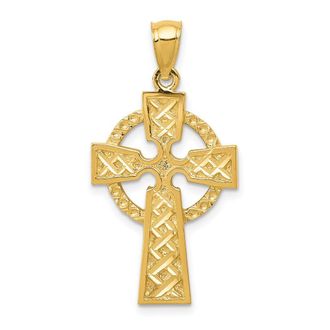 Diamond2Deal 14k Yellow Gold Diamond-cut Celtic Cross Pendant