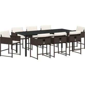 vidaXL Conjunto De Comedor De Jard&iacute;n 9 Pcs Marr&oacute;n Rat&aacute;n Sint&eacute;tico Vidaxl