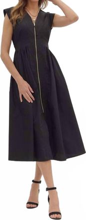 Entro Vivian Front Zipper Smocked Waist Midi Dress In Black