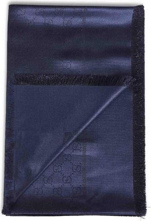 Gucci Womens Dark Blue Gg Lam&eacute; Wool And Silk Shawl Scarf Scarfs