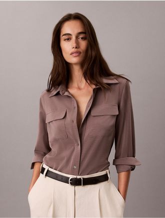 Calvin Klein Womens Utility Classic Button-Down Shirt - Grey - XS