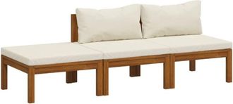 vidaXL Muebles De Jard&iacute;n 3 Pzas Madera Maciza De Acacia Cojines Crema Vidaxl
