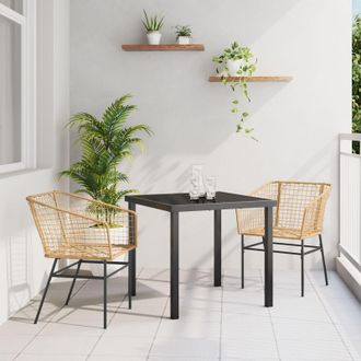 Berkfield Home 3 Piece Garden Dining Set Brown Poly Rattan