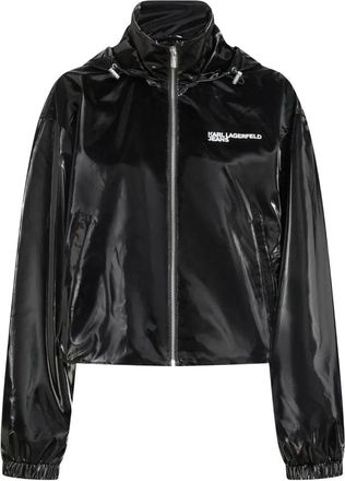 Karl Lagerfeld Glossy Black Cropped Jacket with High Collar