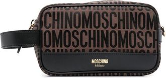 Moschino logo-jacquard motif makeup bag - unisex - Calf Leather/Cotton/Polyester - One Size - Brown