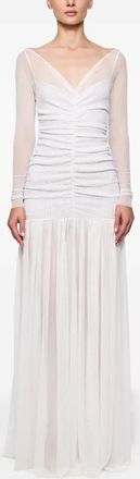 Atu Body Couture Gesmockte maxi-jurk met lange mouwen - Wit