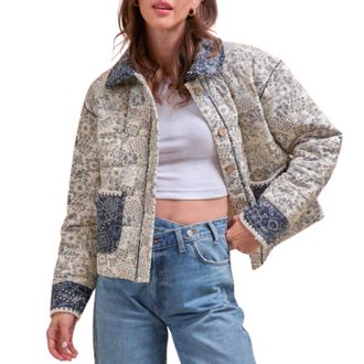 Merci Bandana Print Quilted Jacket In Cream