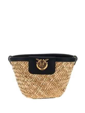 Pinko Love Summer bucket bag - women - Calf Leather/Raffia - OS - Neutrals
