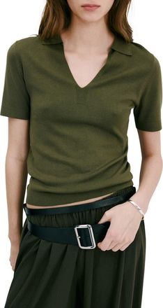 Mango Johnny Collar Polo in Khaki Green at Nordstrom, Size X-Small