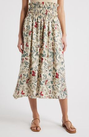The Great. The Canary Floral A-Line Silk Midi Skirt in Floating Butterfly at Nordstrom, Size 0